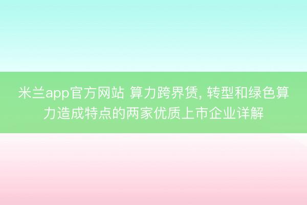 米兰app官方网站 算力跨界赁， 转型和绿色算力造成特点的两家优质上市企业详解