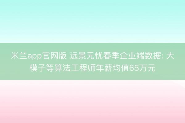 米兰app官网版 远景无忧春季企业端数据: 大模子等算法工程师年薪均值65万元