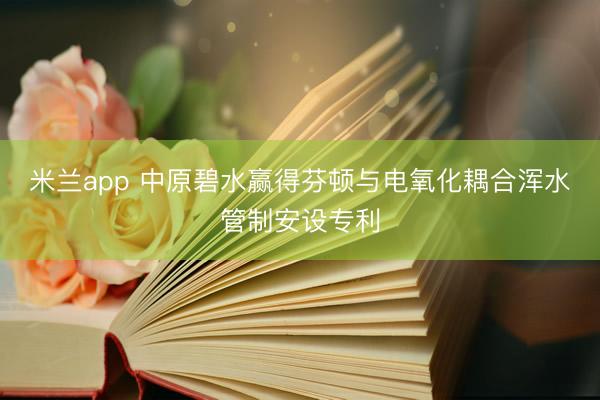 米兰app 中原碧水赢得芬顿与电氧化耦合浑水管制安设专利