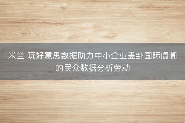 米兰 玩好意思数据助力中小企业蛊卦国际阛阓的民众数据分析劳动