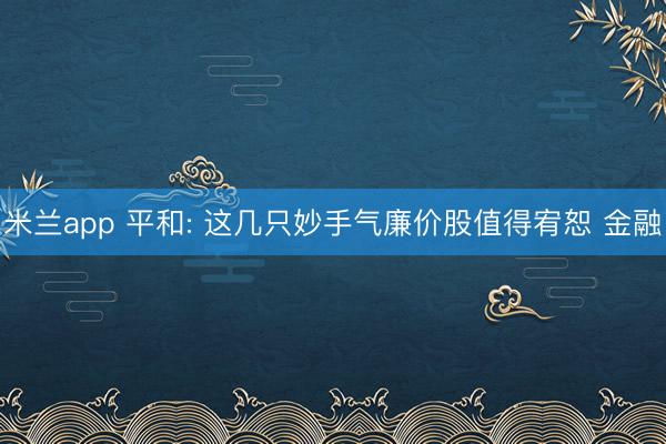 米兰app 平和: 这几只妙手气廉价股值得宥恕 金融