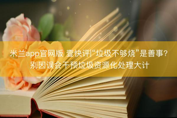 米兰app官网版 壹快评|“垃圾不够烧”是善事? 别因误会干预垃圾资源化处理大计