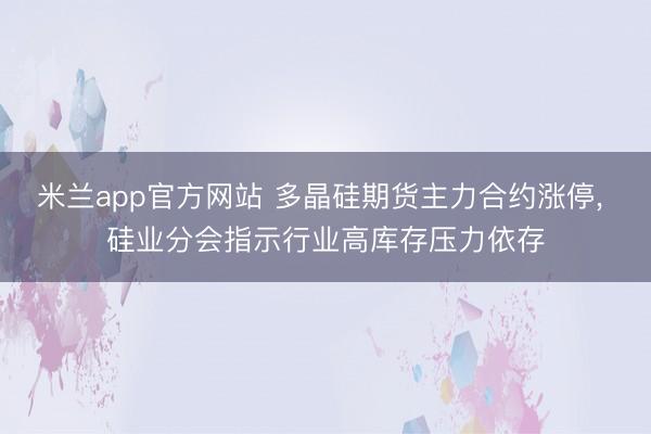 米兰app官方网站 多晶硅期货主力合约涨停， 硅业分会指示行业高库存压力依存