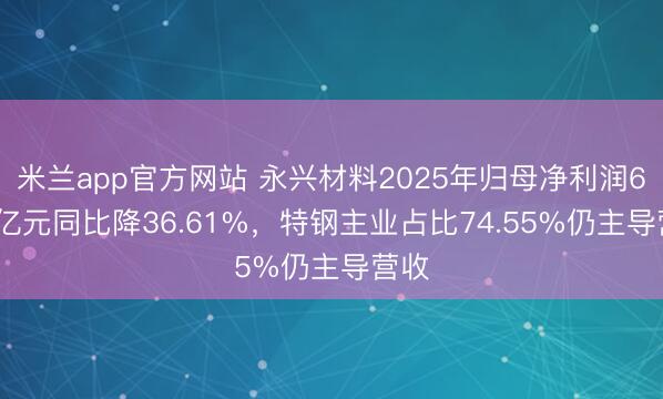 米兰app官方网站 永兴材料2025年归母净利润6.61亿元同比降36.61%，特钢主业占比74.55%仍主导营收