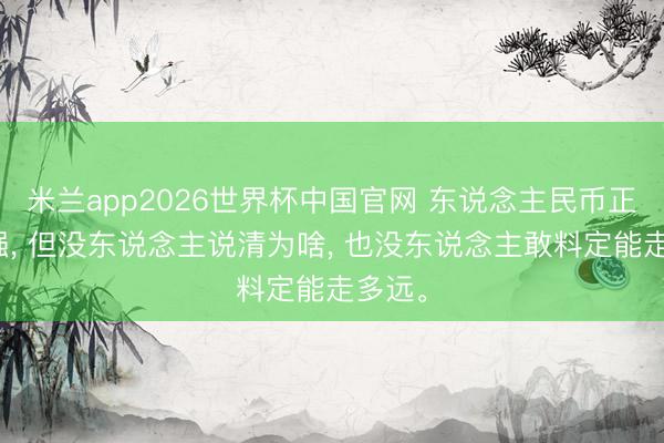 米兰app2026世界杯中国官网 东说念主民币正在变强， 但没东说念主说清为啥， 也没东说念主敢料定能走多远。